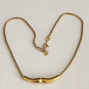 Polished Gold Curved Bar Necklace - Women's Minimalist Chain